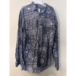 Akademiks Jeanius Black Gray Bandana Button Up Shirt Men's LG Streetwear Y2K 90s